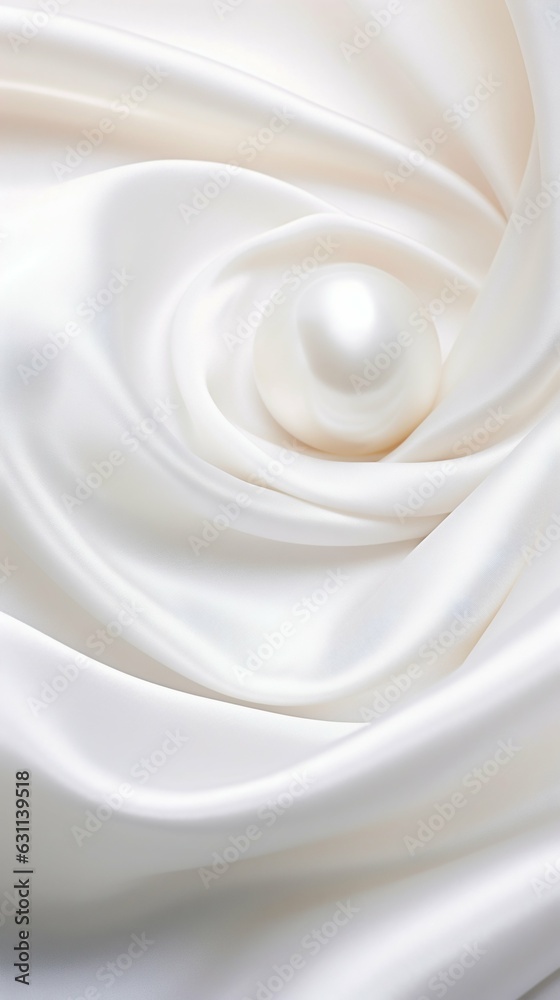 White Silk Fabric Cradling a Single Shimmering White Pearl. Generative ai White Silk Fabric Cradling a Single Shimmering White Pearl. Generative ai