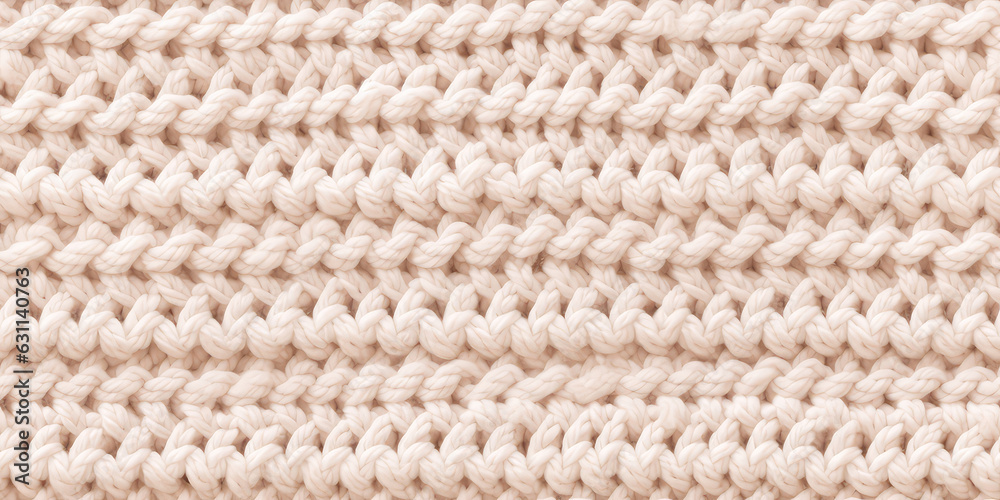 Handmade seamless pattern of light pastel beige yarn threads, loops of yarn in thread tile ornament, repeat multicolored knitting close-up tile texture. 3d render realistic illustration style.