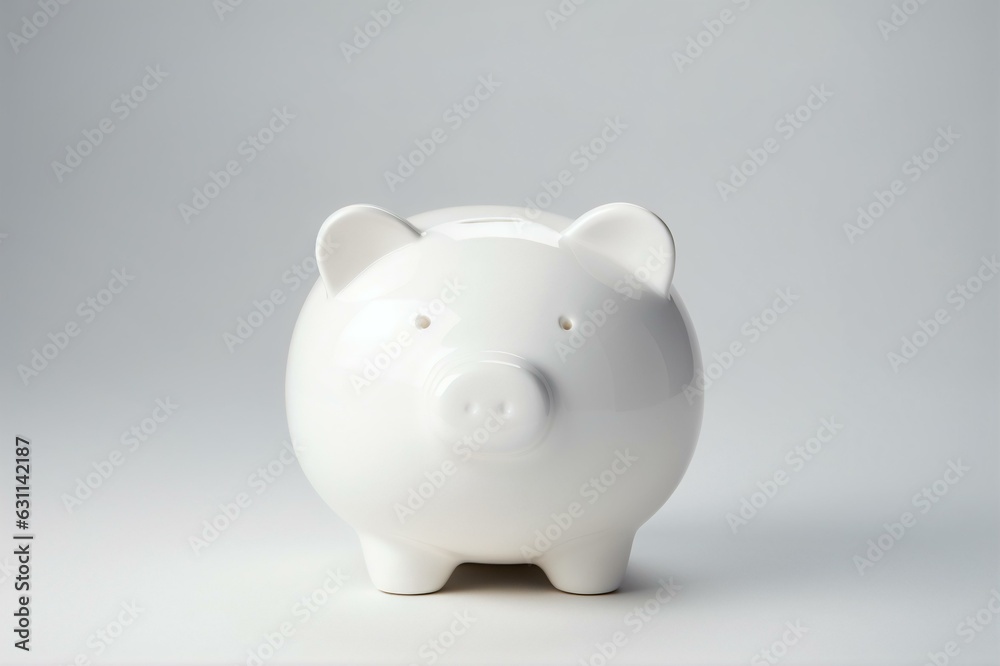 Minimalistic White Porcelain Piggy Bank, Generative AI