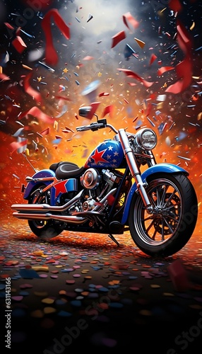 Patriotic USA Motorcycle on 3D Colorful Background. Generative ai
