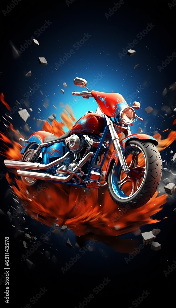 Patriotic USA Motorcycle on 3D Colorful Background. Generative ai
