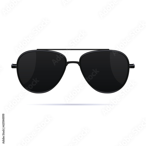 Aviator Police Black Sunglasses on White Background. Vector