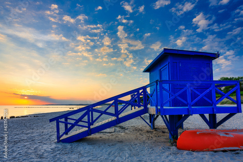 Beautiful sunrise on the summer beach at Baltic Sea in Ustka  Poland.