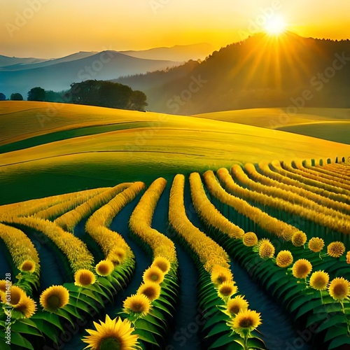 sunset in the field of sunflower