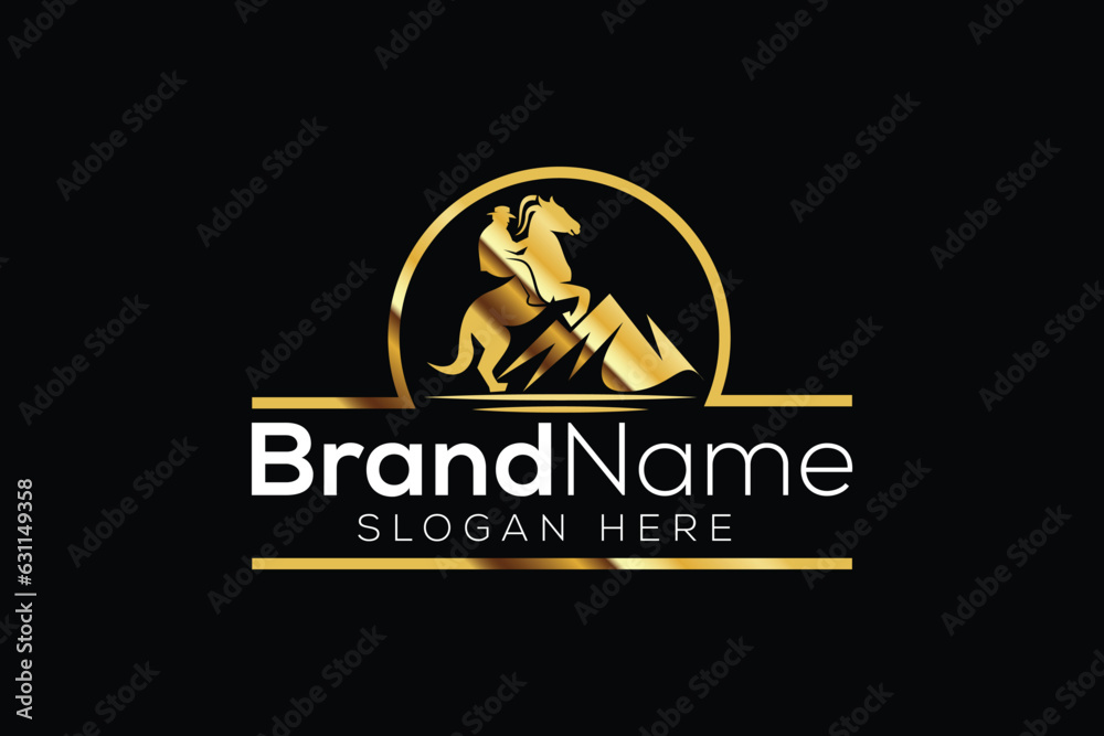 Trendy and Professional Horse and hill logo design vector template