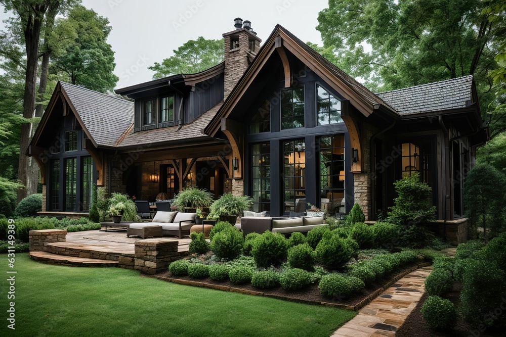 Rustic wooden house design with green garden, rustic wooden mansion design with green garden, rustic wooden house exterior with green garden, English country house