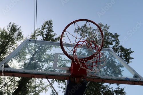 Closeup of basketball hoop with vintage look