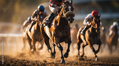 Exhilarating Horse Racing with Horses Galloping Towards the Finish Line  © Наталья Евтехова