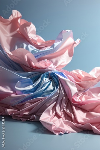 "Pastel Airborne Serenade: The Graceful Dance of Blue-Pink Silk"