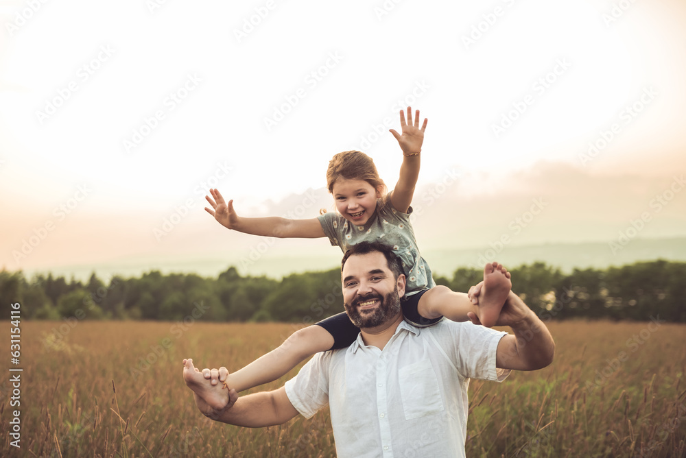 Happy family father with children daughter on nature sunset Happy family father with children daughter on nature sunset