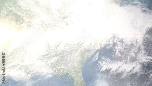 Zoom in from space and focus on Mauldin, South Carolina, USA. 3D Animation. Background for travel intro. Elements of this image furnished by NASA photo