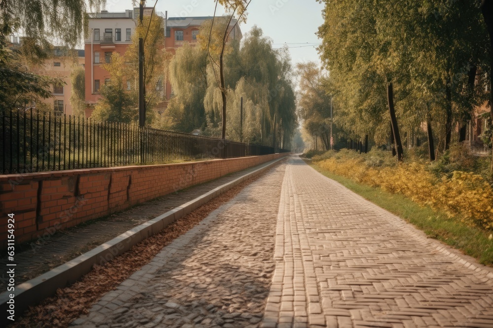 Fototapeta premium Street in city park is deserted. Generative AI