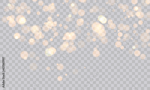 Shimmering Dust. Bokeh Lights. Festive Designs.White png dust light. Bokeh light lights effect background. Christmas background of shining dust. Christmas glowing light confetti and spark overlay