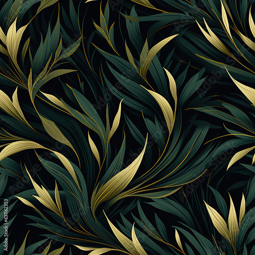 Seamless luxury pattern with dark green colors and golden foil, Elegant tileable wallpaper artwork