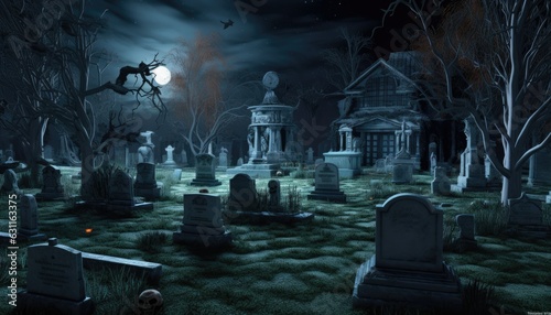 Haunting 3D Graveyard Scene