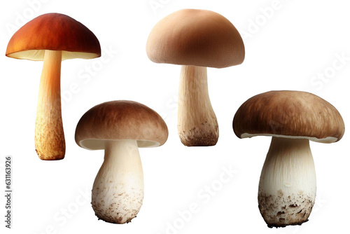 Funghi commestibili marroni e bianchi, isolati e trasparenti photo