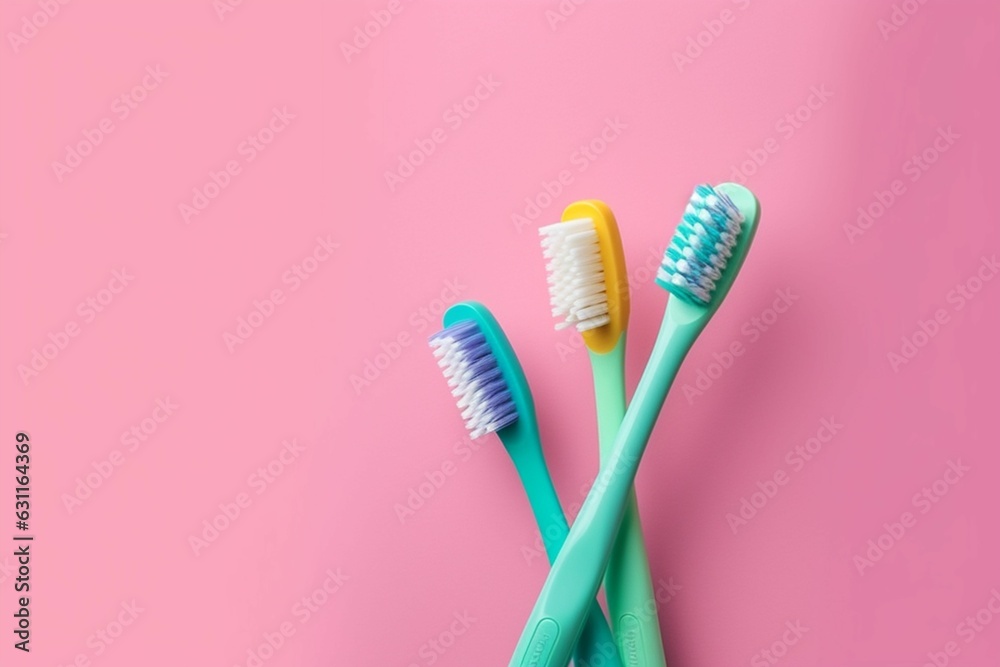 a toothbrush in pastel color background - obrazy, fototapety, plakaty 