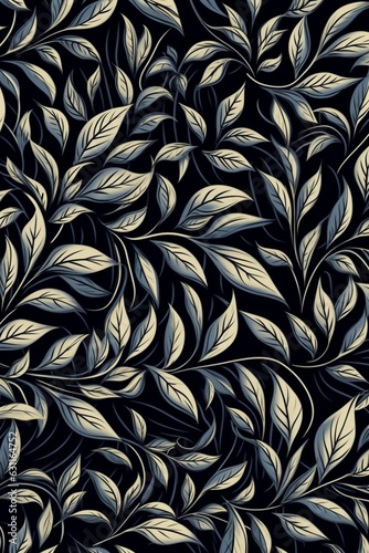 vintage leaves pattern in a linocut style