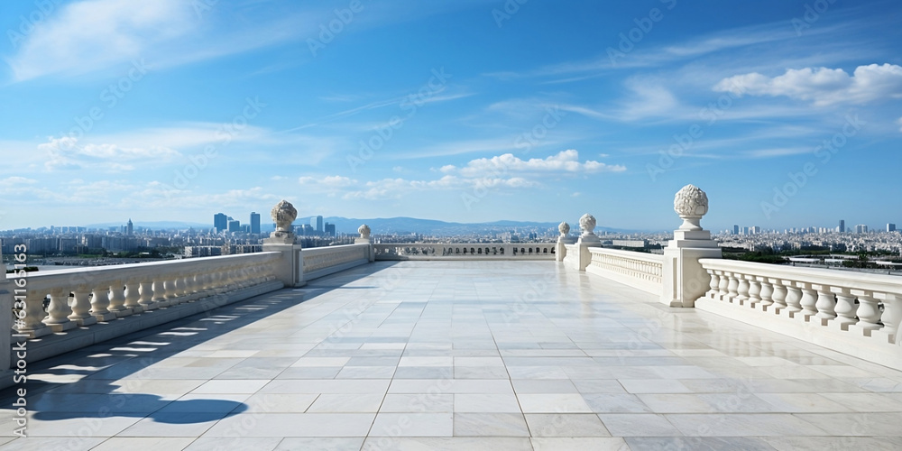 empty rooftop floor with city background and clear sky