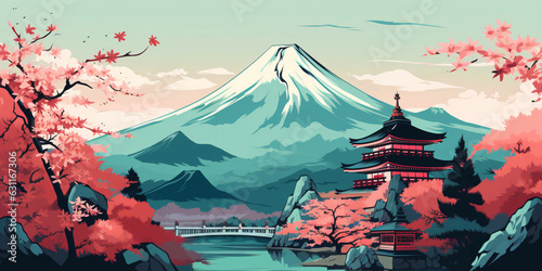 asian architecture in cartoon style, fictional landscape made with generative ai