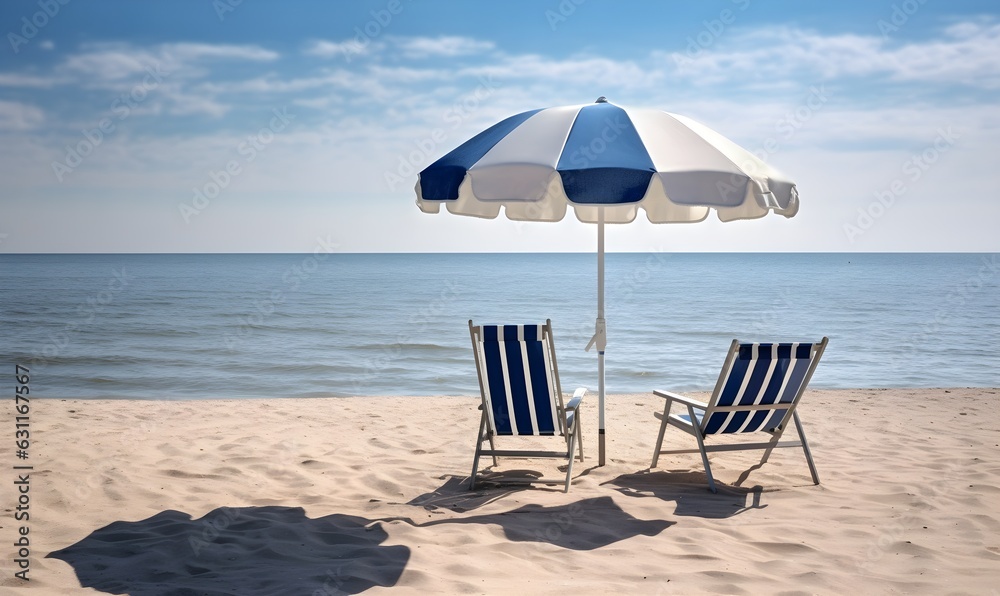 Fototapeta premium beach chairs and umbrella on the beach