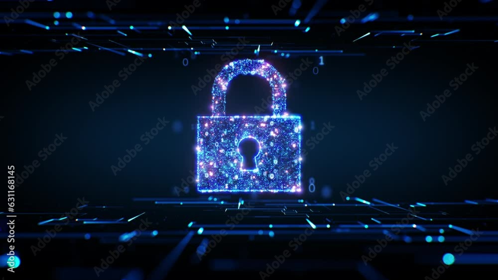 Lock Icon in Virtual Space Made of Data Code and Lines. Digital Lock ...