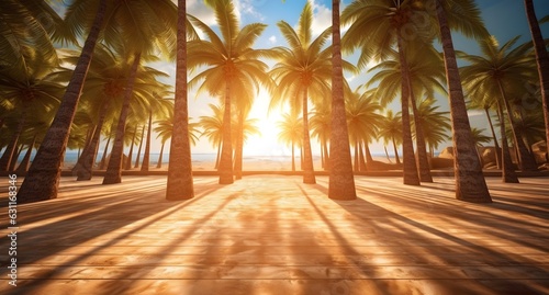 Sunset on the beach with Palm Trees During  Sky Sunset with free space © Bulder Creative