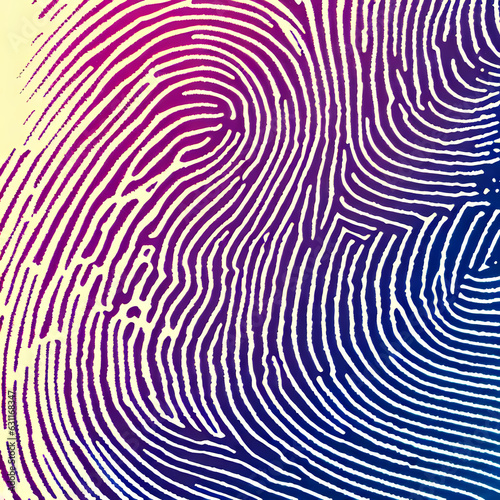 Fingerprint with colored gradient, illustration background, anonymous computer generation, not an actual person