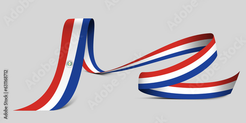 3D illustration. Flag of Paraguay on a fabric ribbon background.