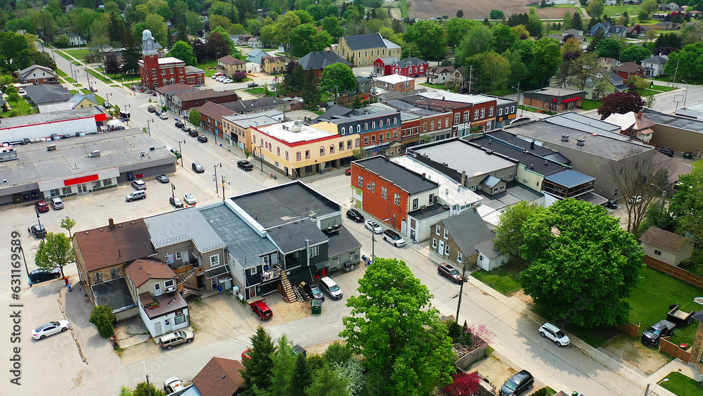 Fototapeta premium Aerial view of Harriston, Ontario, Canada in spring