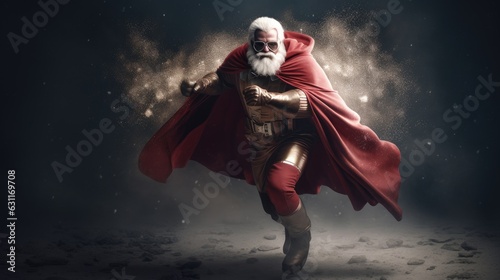 Santa Claus as superhero, wearing cape. Created with Generative AI © lchumpitaz