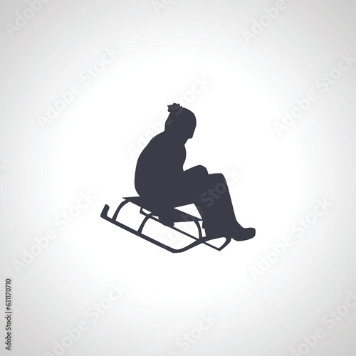 Children are sledding icon. boy on sled Silhouette