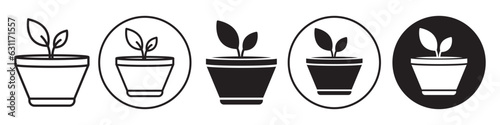 Plant Pot symbol Icon. Sign mark logo of organic natural ecological gardening botany set collection. Vector sign of growing garden tree. Web app ui icon of Leaf seed sprout environment plant growth. 