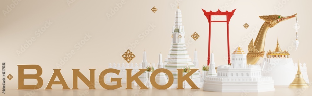 3d rendering illustration background the iconic of thailand travel concept the most beautiful places to visit in thailand in 3d illustration, thai architecture and tradition heritage.