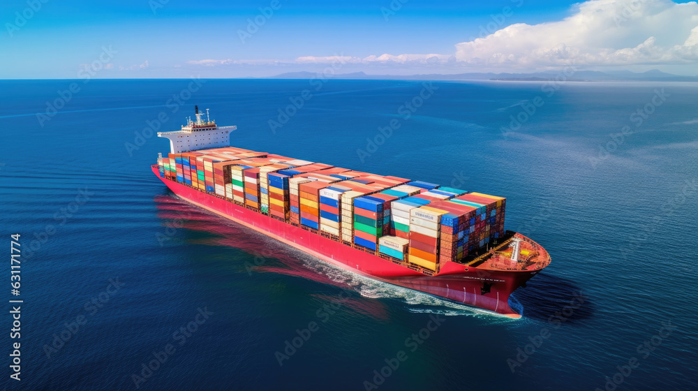 Large container ship at sea - Aerial image