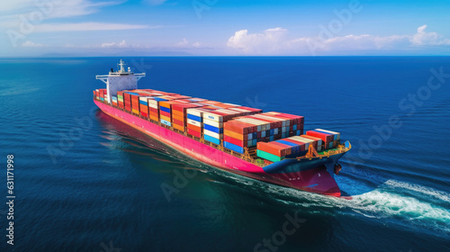 Large container ship at sea - Aerial image