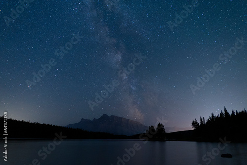 Beautiful nightscape featuring the Milky Way galaxy arcing across the sky