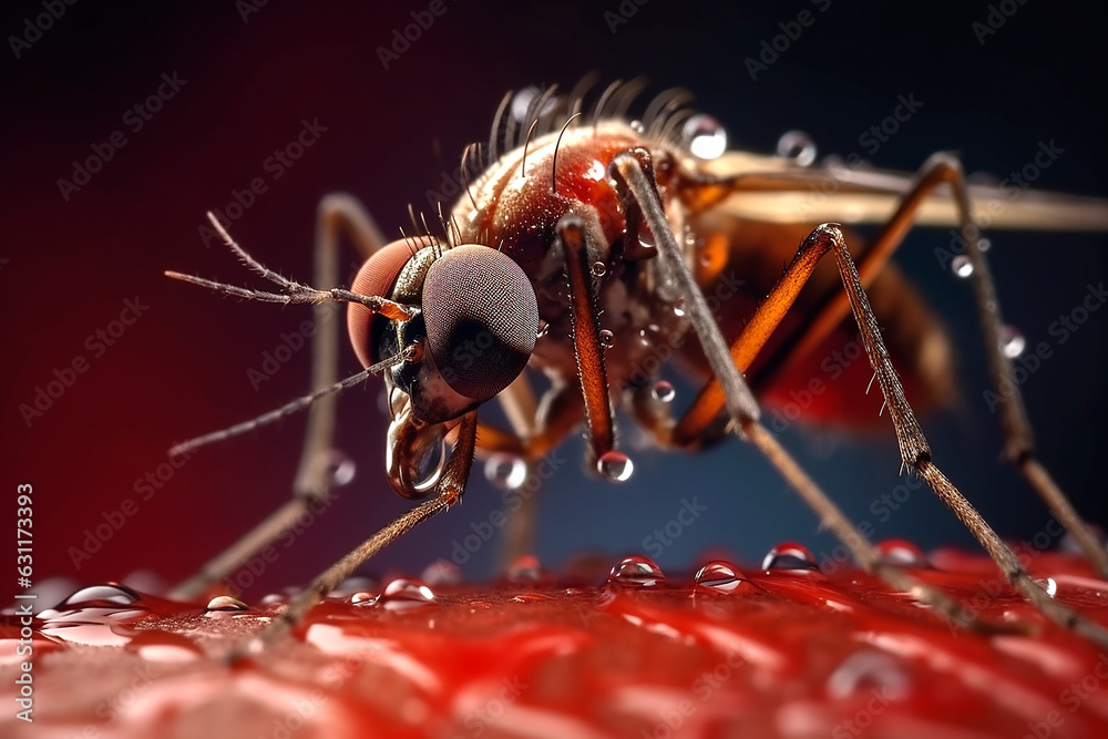 Fototapeta premium Close-up of a mosquito biting human skin