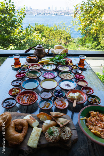Canvas Print Traditional Colorful Turkish Breakfast Photo, Üsküdar Istanbul, Turkey (Turkiye)