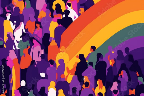 pride celebration concept freedom community homosexual rainbow parade flag group. Generative AI.