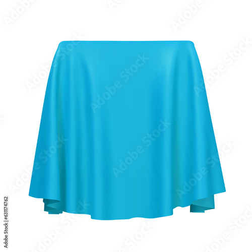 Blue fabric covering a cube or rectangular shape