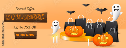 happy halloween sale banner design. vector illustration