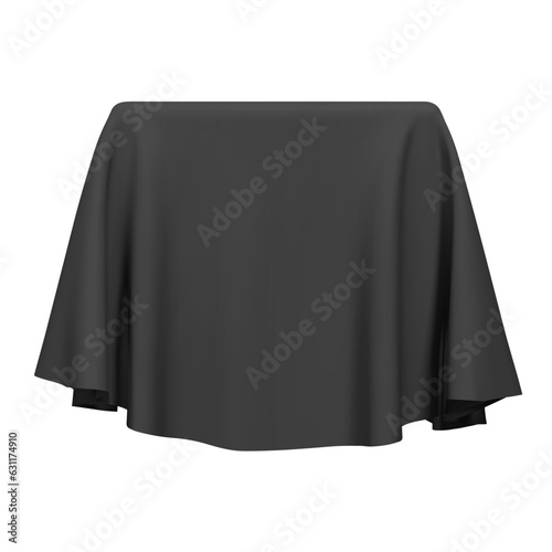 Black fabric covering a cube or rectangular shape