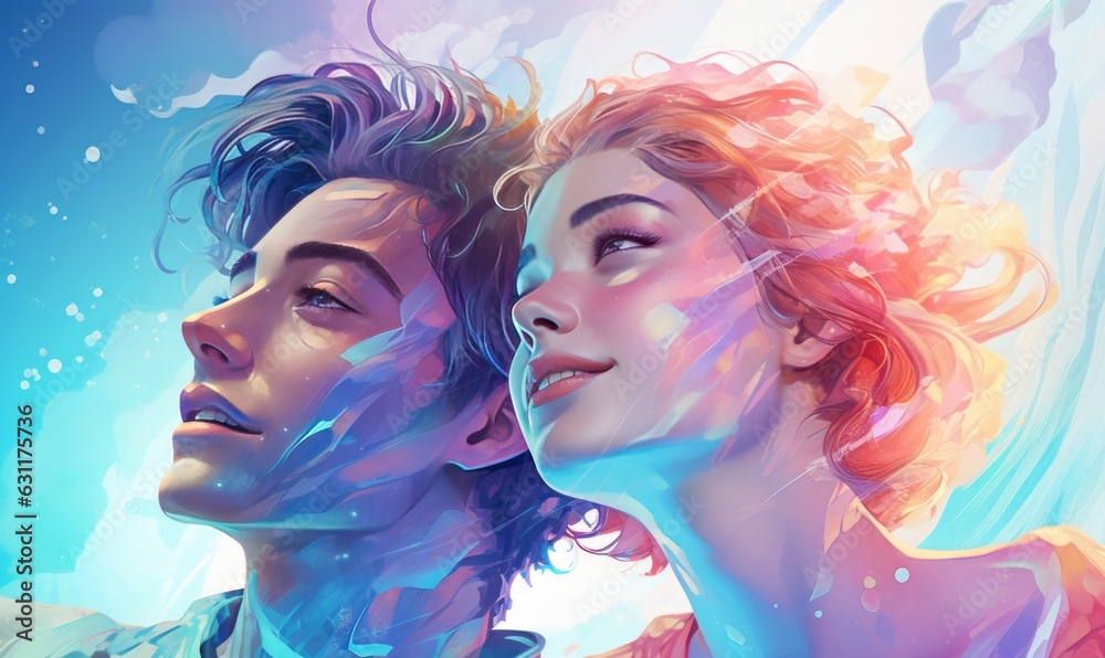 Obraz premium Loving Couple Embracing in Vibrant Sketch Style