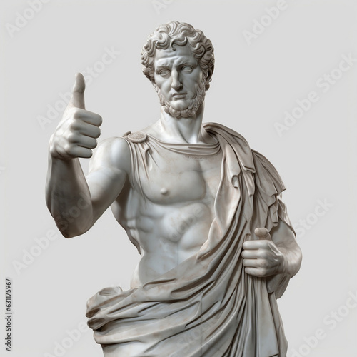 The Power of Approval, Greek Statue Gives a Thumbs Up on Transparent Background