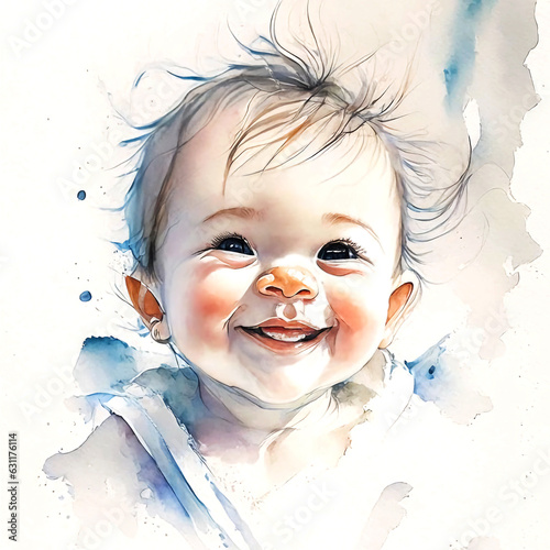 watercolor sketch. the child smiles. created with artificial intelligence