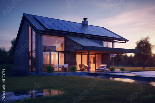 architecture design power eco solar house panel energy modern home. Generative AI.