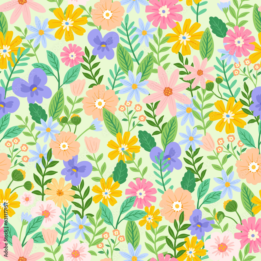 colorful floral garden seamless pattern