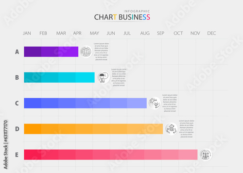 Charts infographic 12 months modern timeline diagram calendar separated.Statistical presentation data marketing , graph vector flat illustration.