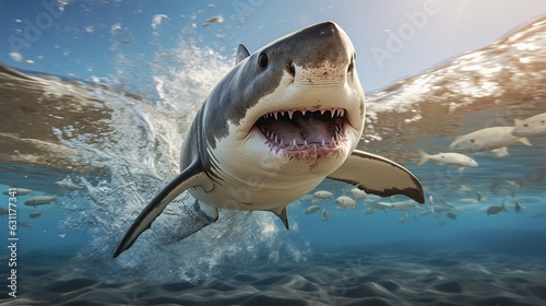 shark in the sea shows anger